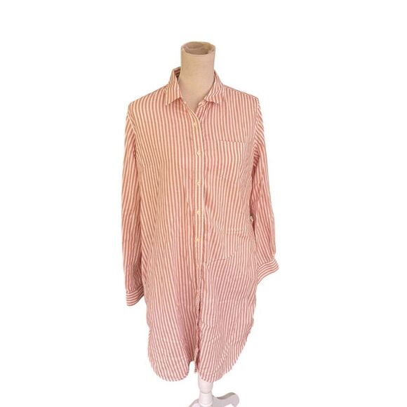 Trovata Birds of Paradise Cotton Creamsicle Striped Button Down ShirtDress M - Picture 2 of 5